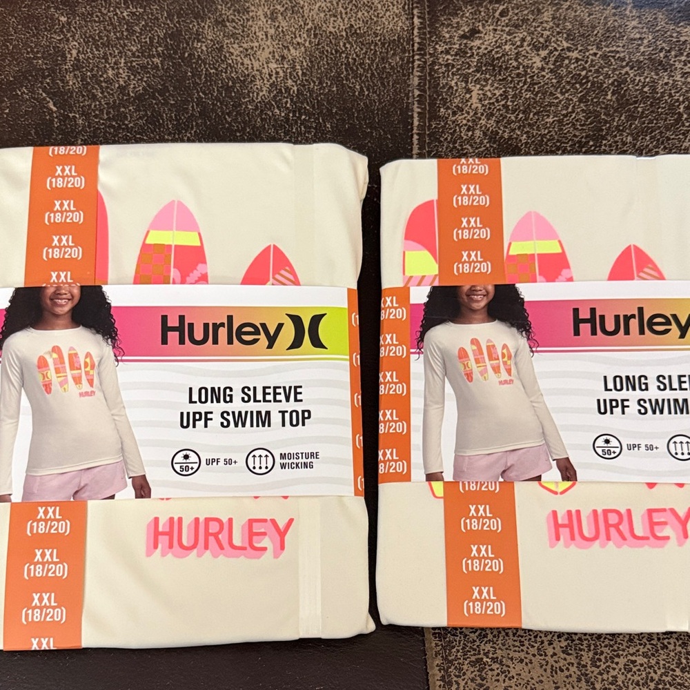 Hurley Cream and Pink Long Sleeve Swim Top - Getting 2!